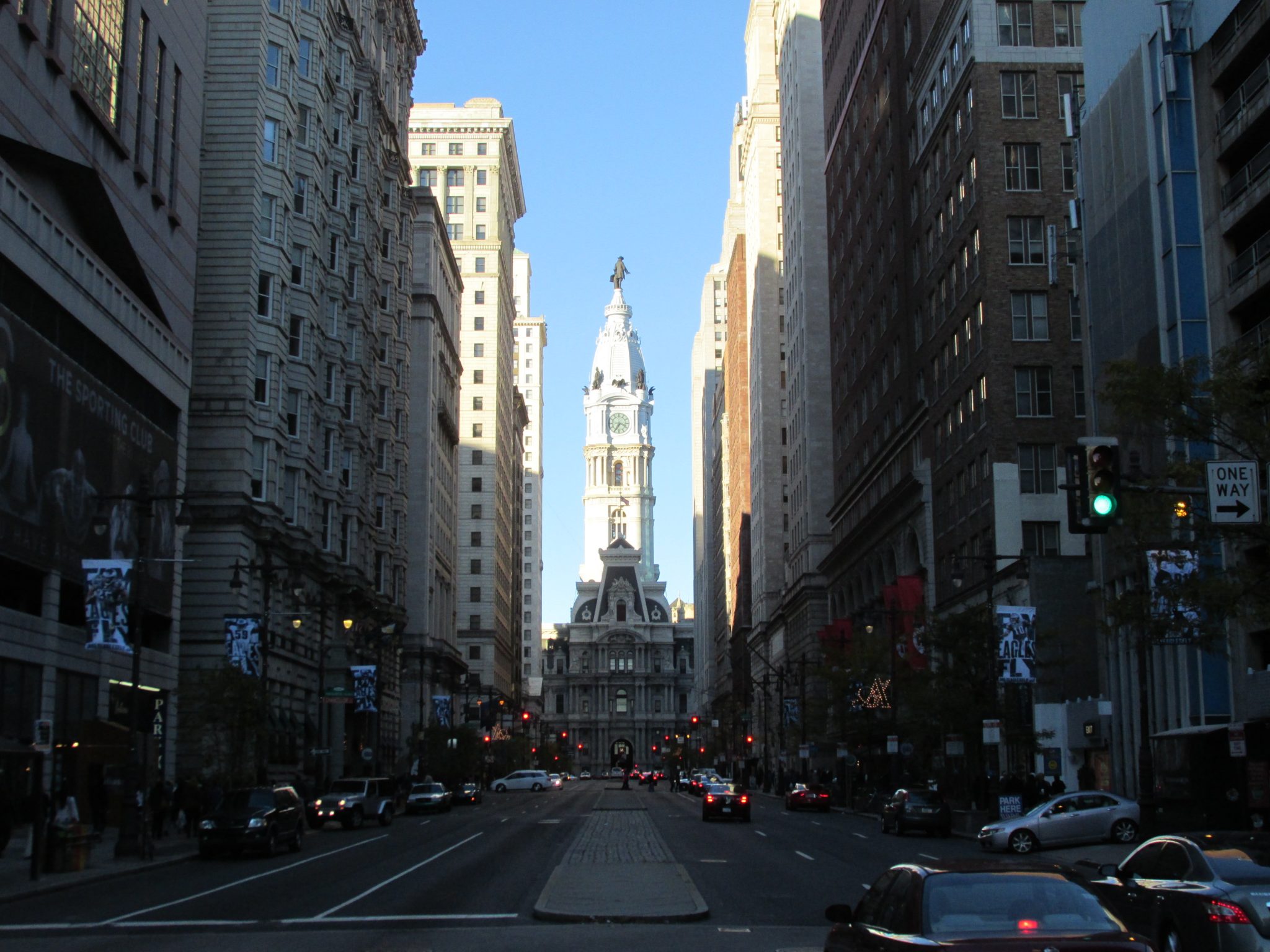 Eye-level view of Broad Street in Philadelphia, Pennsylvania