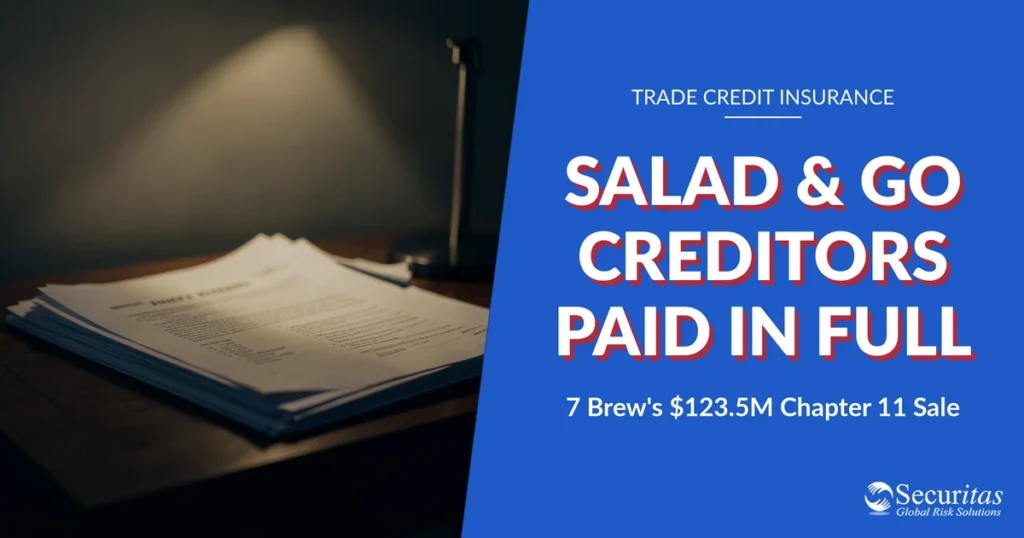 AI-generated editorial photo of a stack of legal filing documents lit by a desk lamp, illustrating the Salad and Go Chapter 11 bankruptcy sale to 7 Brew