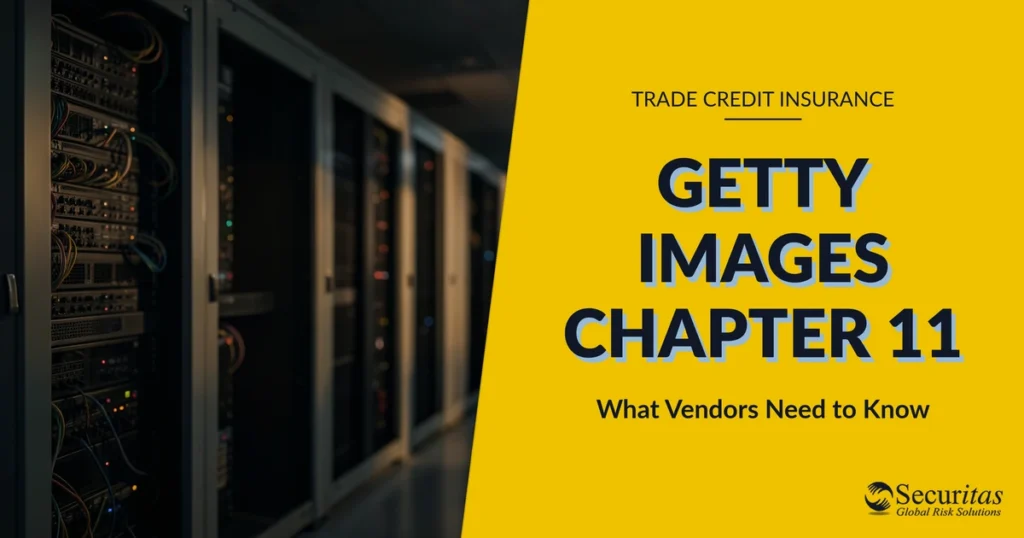 AI-generated editorial photo of a dim server room corridor, illustrating Getty Images Chapter 11 bankruptcy filing coverage