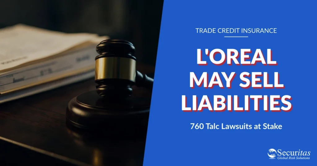 AI-generated editorial photo of a gavel beside stacked legal filing documents, illustrating L'Oreal exploring a sale of talc and hair-relaxer liabilities