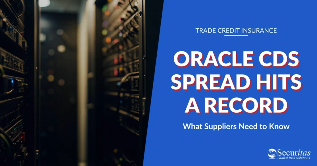 AI-generated editorial photo of a dim data center server rack corridor, illustrating AI infrastructure debt behind Oracle credit default swap spreads